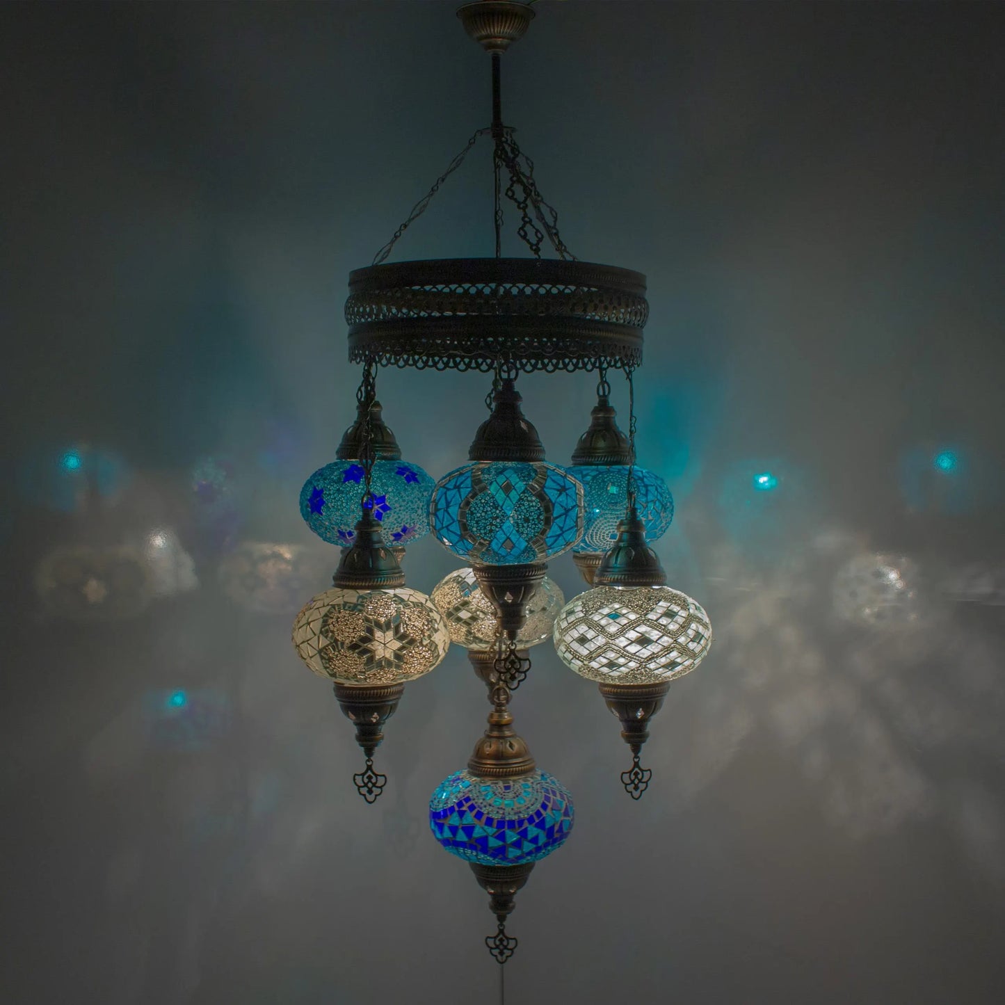 7 Globes Moroccan Mosaic Hanging Ceiling Lamp