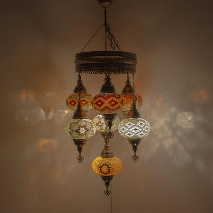 7 Globes Moroccan Mosaic Hanging Ceiling Lamp