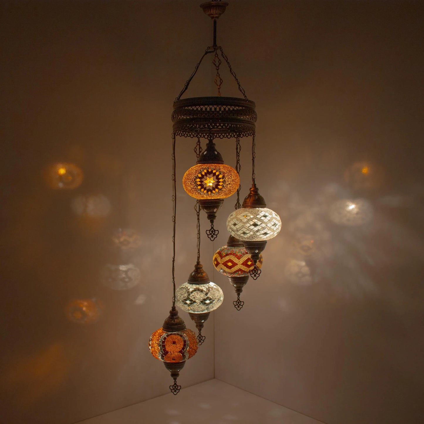 5 Globes Turkish Mosaic Pendant Lamp