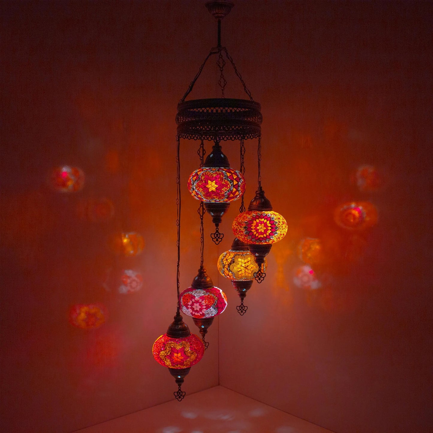 5 Globes Turkish Mosaic Pendant Lamp