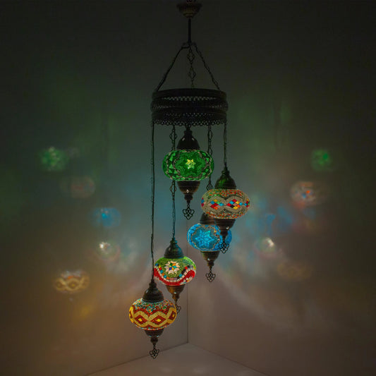 5 Globes Turkish Mosaic Pendant Lamp