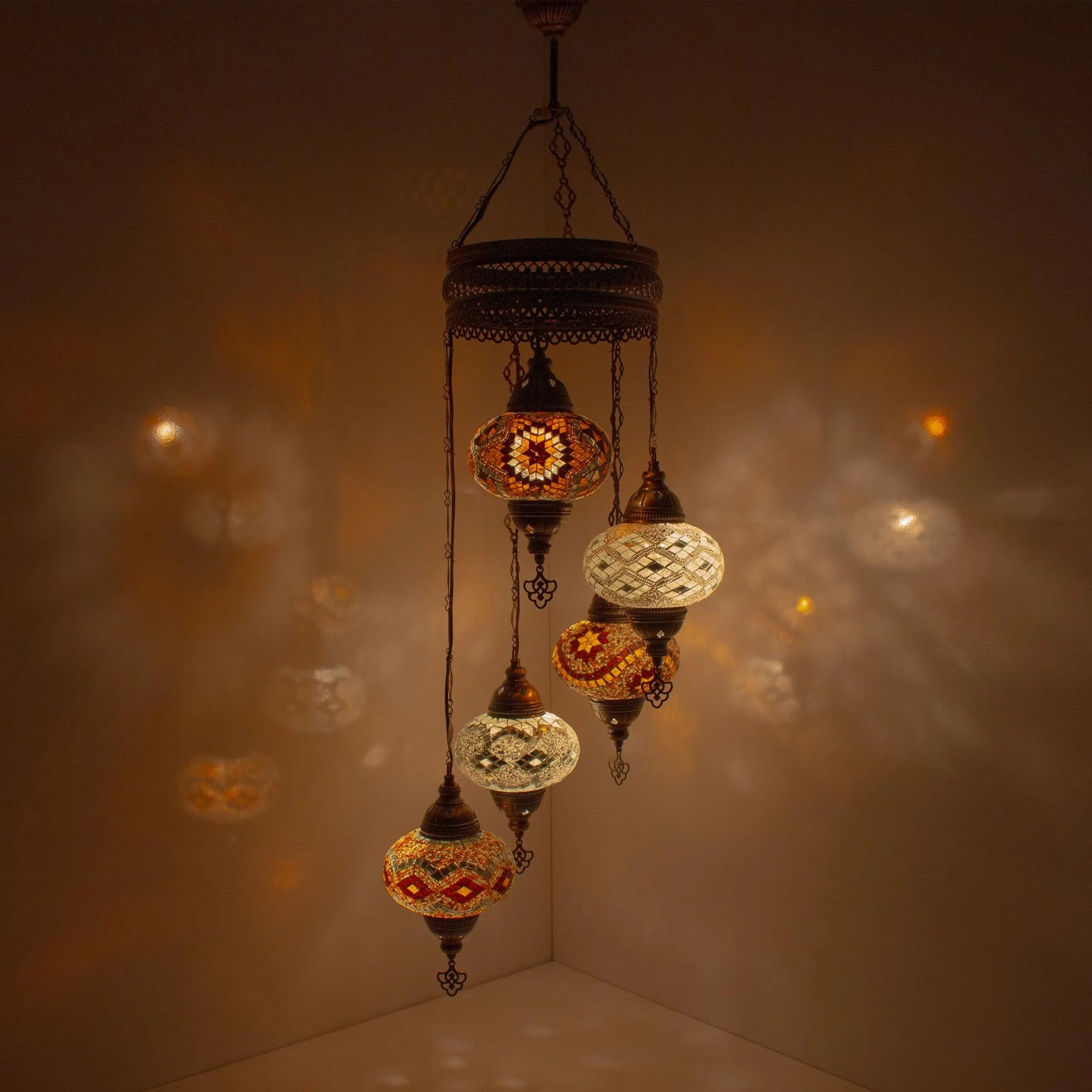 5 Globes Turkish Mosaic Pendant Lamp