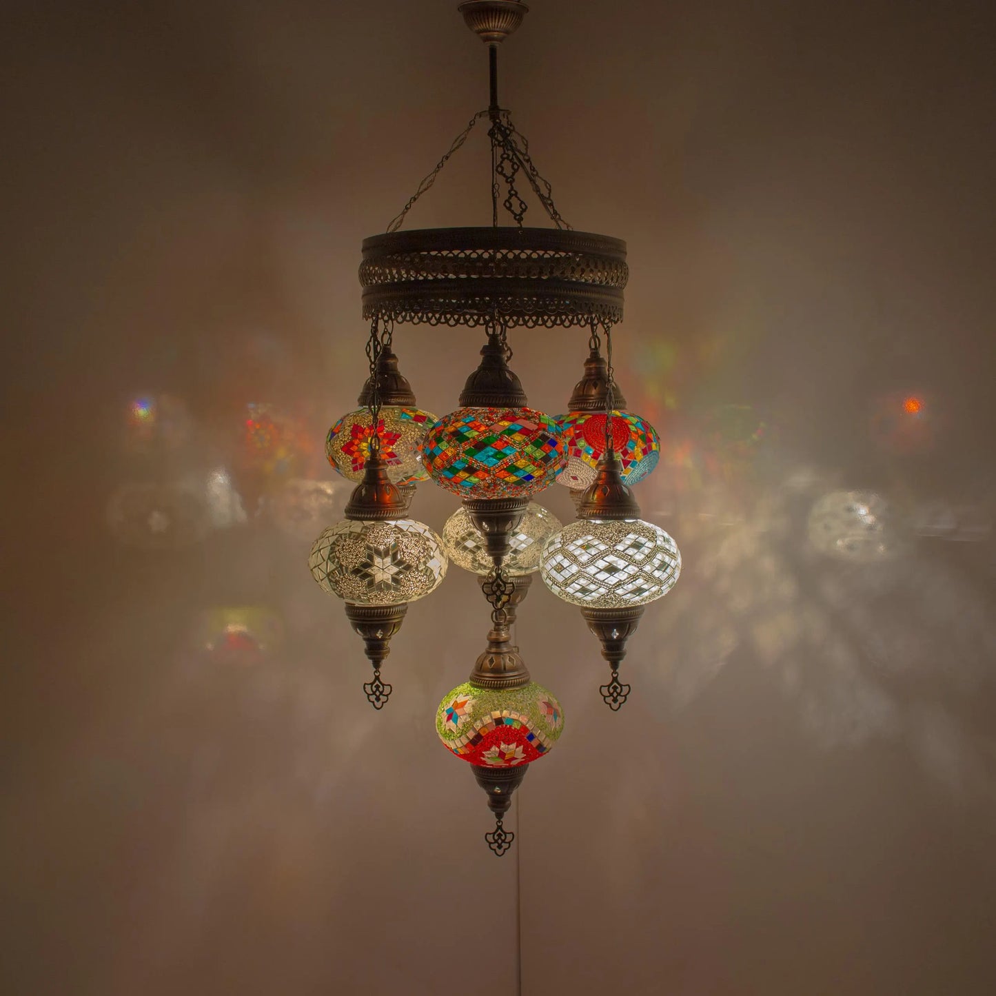 7 Globes Moroccan Mosaic Hanging Ceiling Lamp