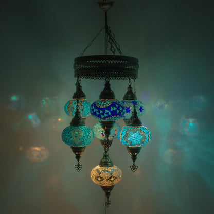 7 Globes Moroccan Mosaic Hanging Ceiling Lamp
