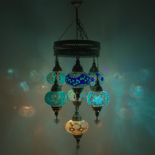 7 Globes Moroccan Mosaic Hanging Ceiling Lamp