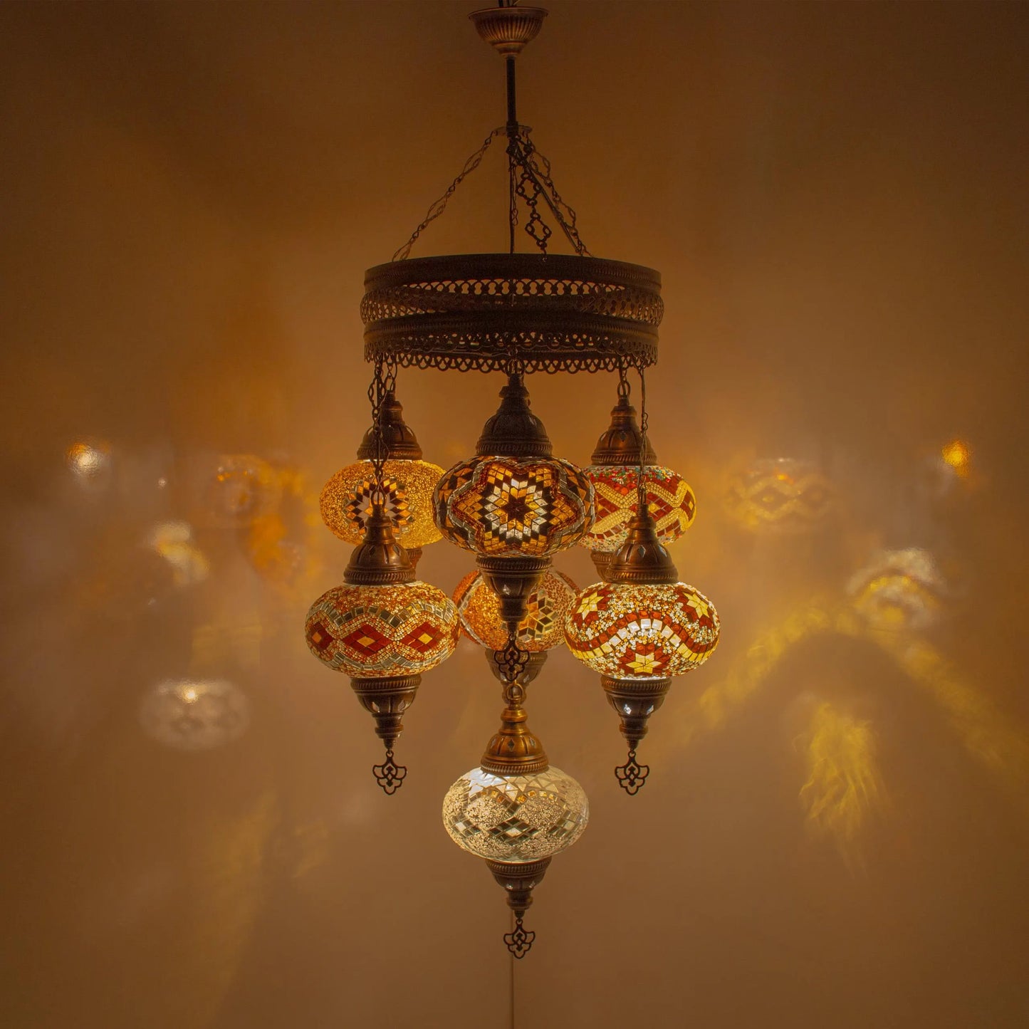 7 Globes Moroccan Mosaic Hanging Ceiling Lamp