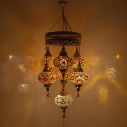 7 Globes Moroccan Mosaic Hanging Ceiling Lamp