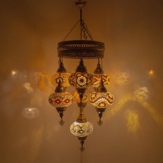 7 Globes Moroccan Mosaic Hanging Ceiling Lamp